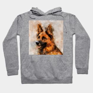 German Shepherd Dog Watercolor Portrait 04 Hoodie